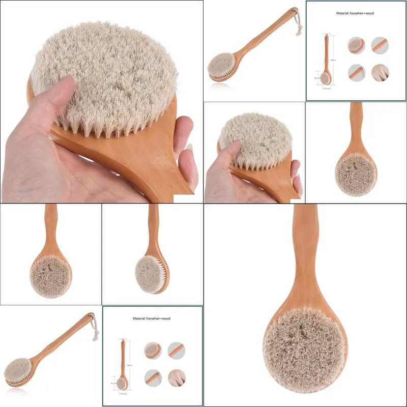 40cm natural horsehair body brush with long wood handle perfect for dry skin shower brush back brush
