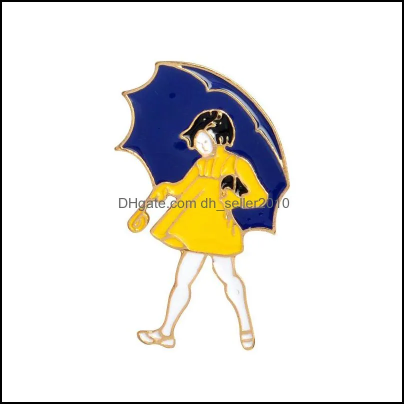 cute cartoon girl with umbrella metal kawaii enamel pin badge buttons brooch shirt denim jacket bag decorative brooches for women girls 6051