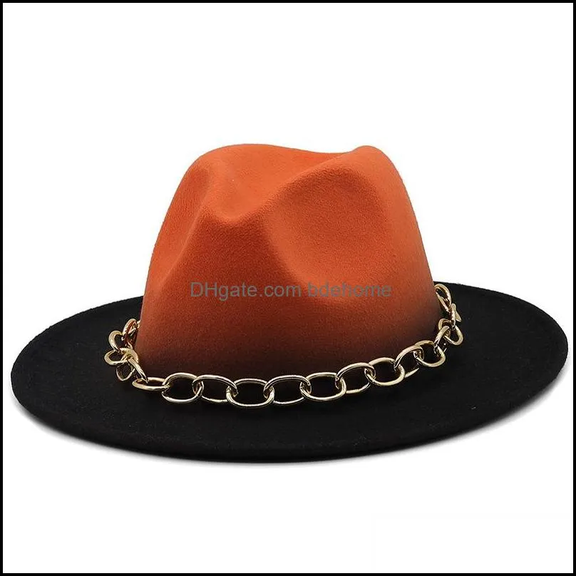 Fedoras Bulk Men`s Women`s Hat 2021 Felt Fedora Hats For Women Men Woman Man Panama Cap with Chain Female Male Jazz Caps Fall Autumn Winter Wholesale