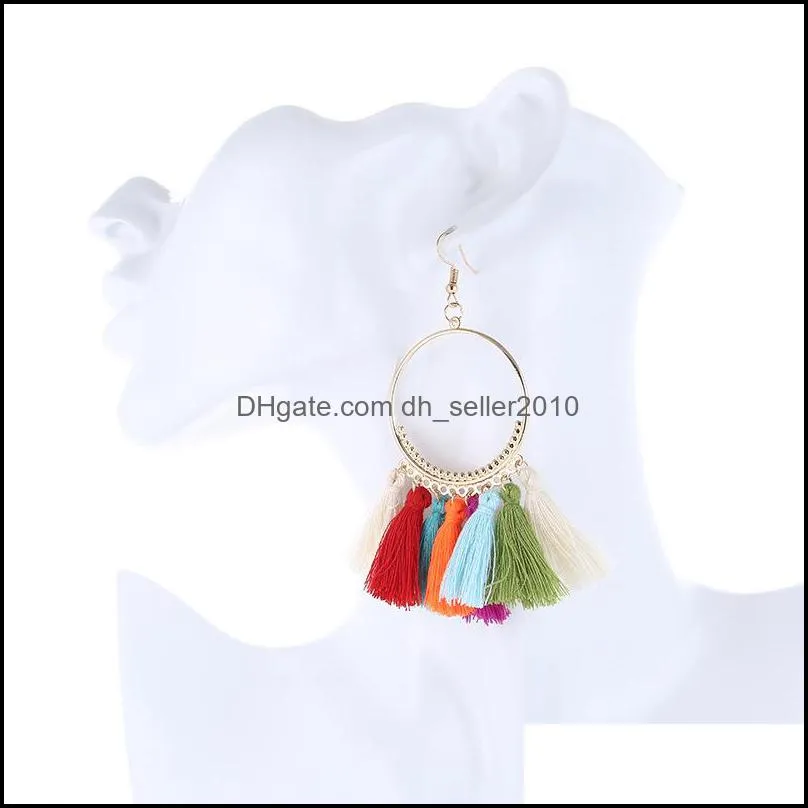 trendy bohemian ethnic fringe tassel drop earrings for women gold big hoop statement dangle earring boho girls diy jewelry gift 2960