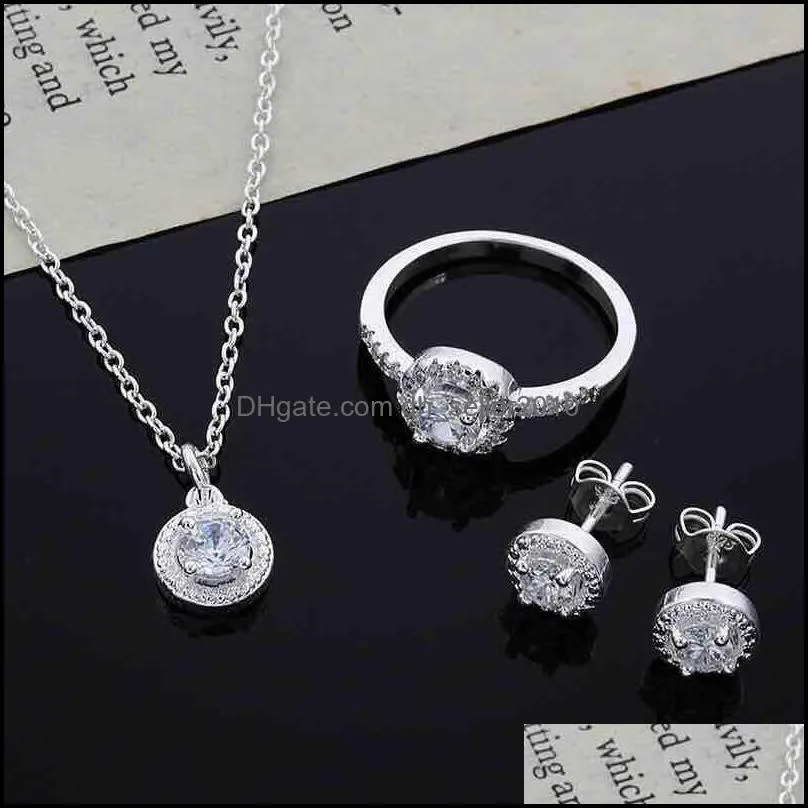 3pcs jewellery accessories zircon crystal sets plated silver necklace ring earrings suit ornaments 10 8zr y2