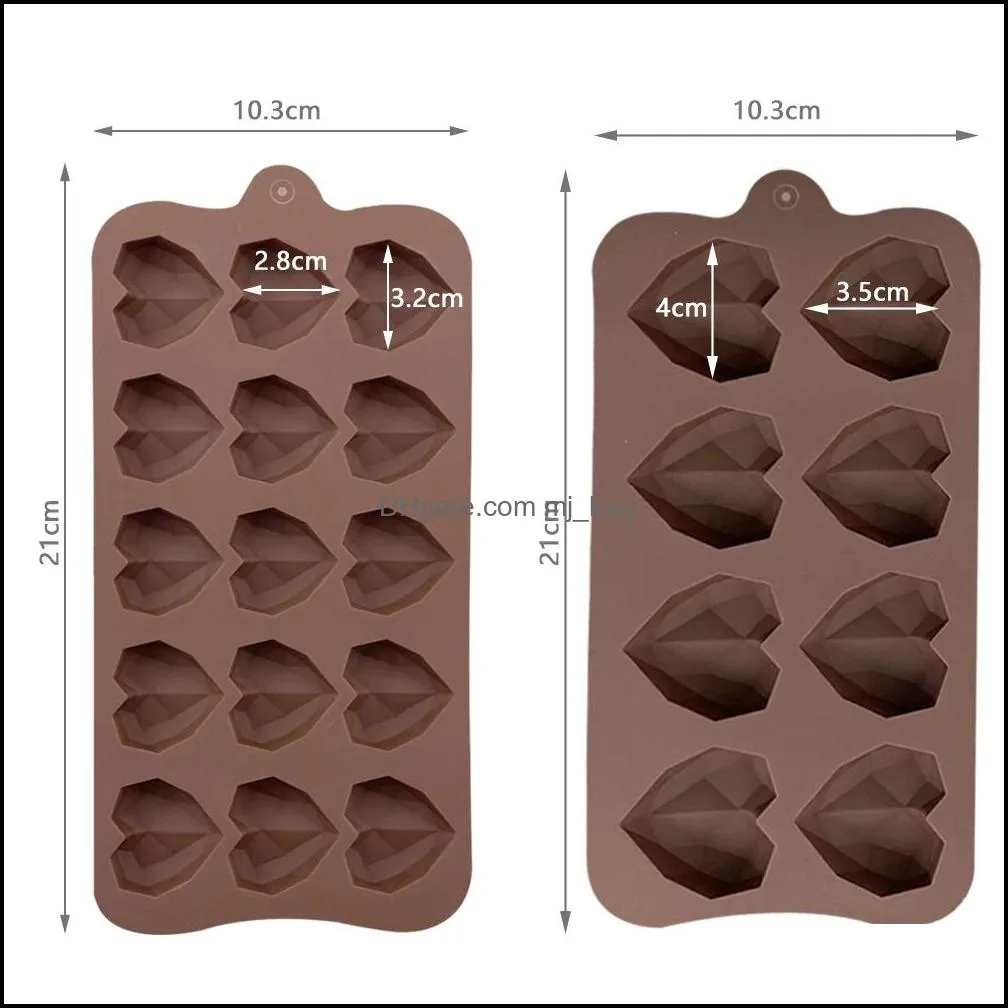 Kitchen tools 8/15 with love Diamond 3D Chocolate silicone mold fudge baking cake decorating tools