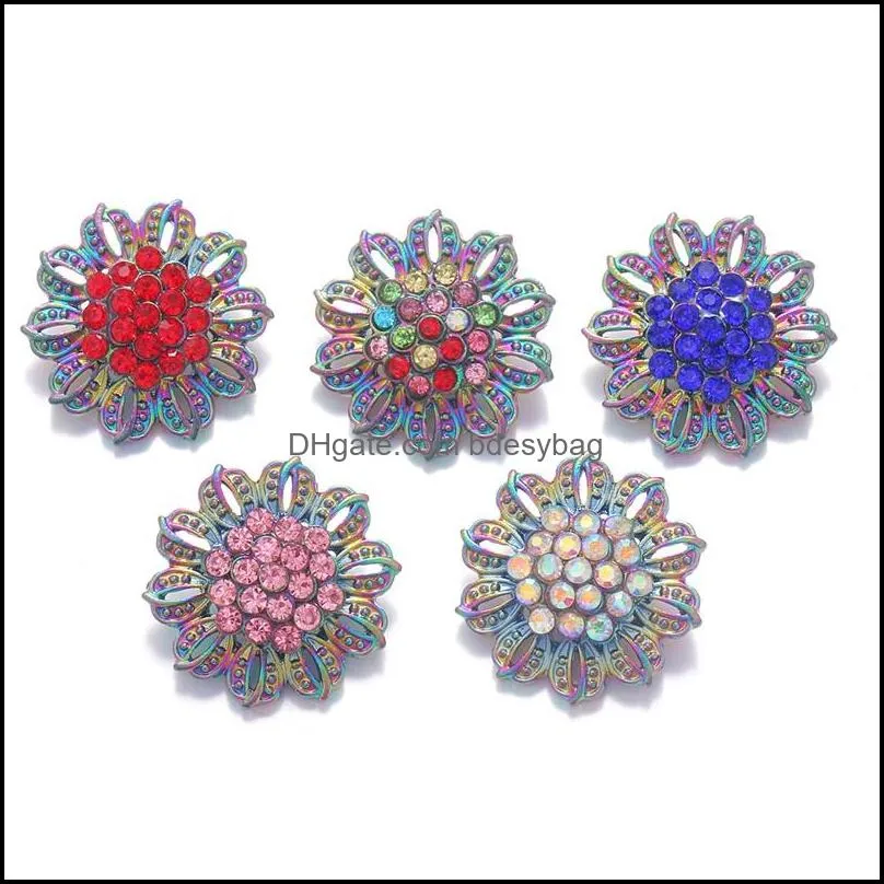 noosa snap dazzling rhinestone flower snap buttons fit diy 18mm snap button bracelet necklace jewelry gift