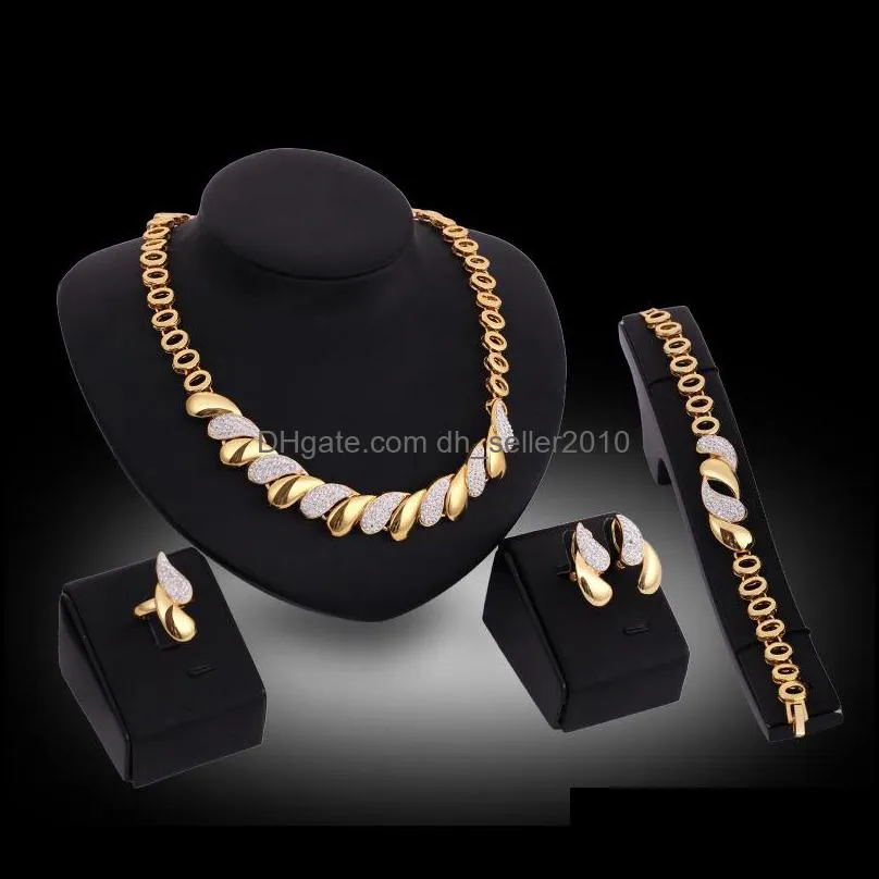 fashion women african 18 k gold plated necklace earrings set party bridal wedding accessories jewelry set 347 b3