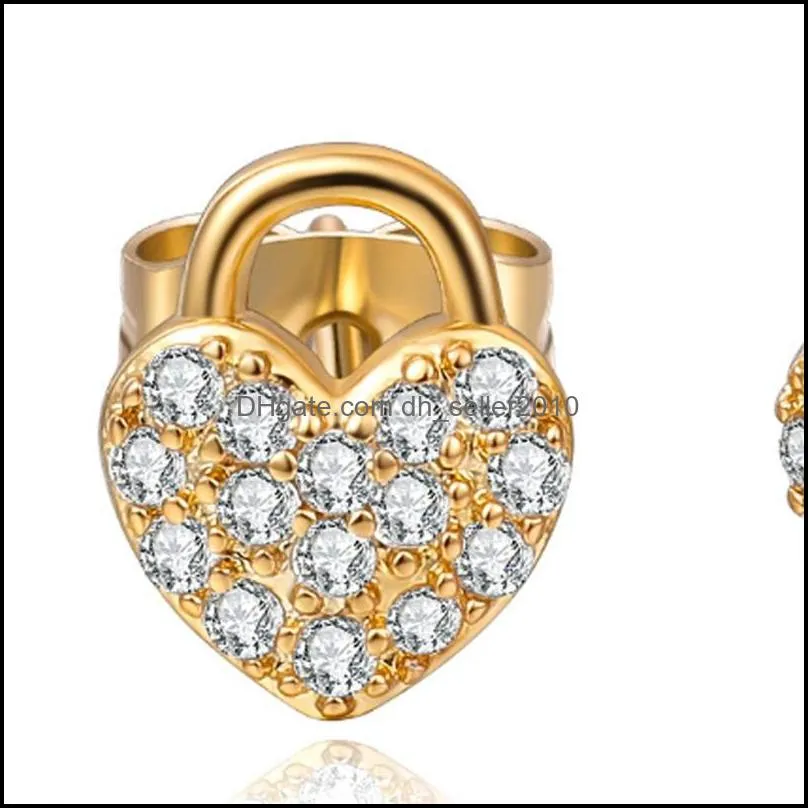 charming men women earrings gold plated micro setting bling cz heart studs earrings nice gift for friend 3732 q2