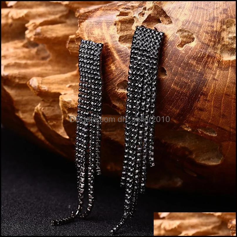 black full rhinestone vintage tassel dangle earrings drop earring quality for women jewelry long earring