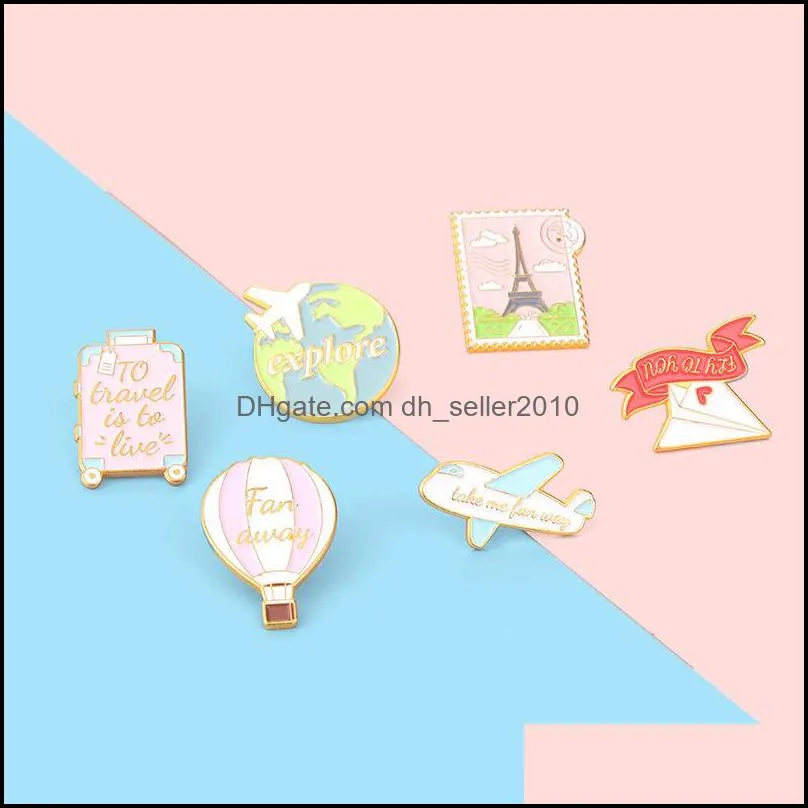 customized brooches hard enamel pin creative cartoon pink aircraft badge clothing accessories earth metal commemorative badges enamel jewelry 1101