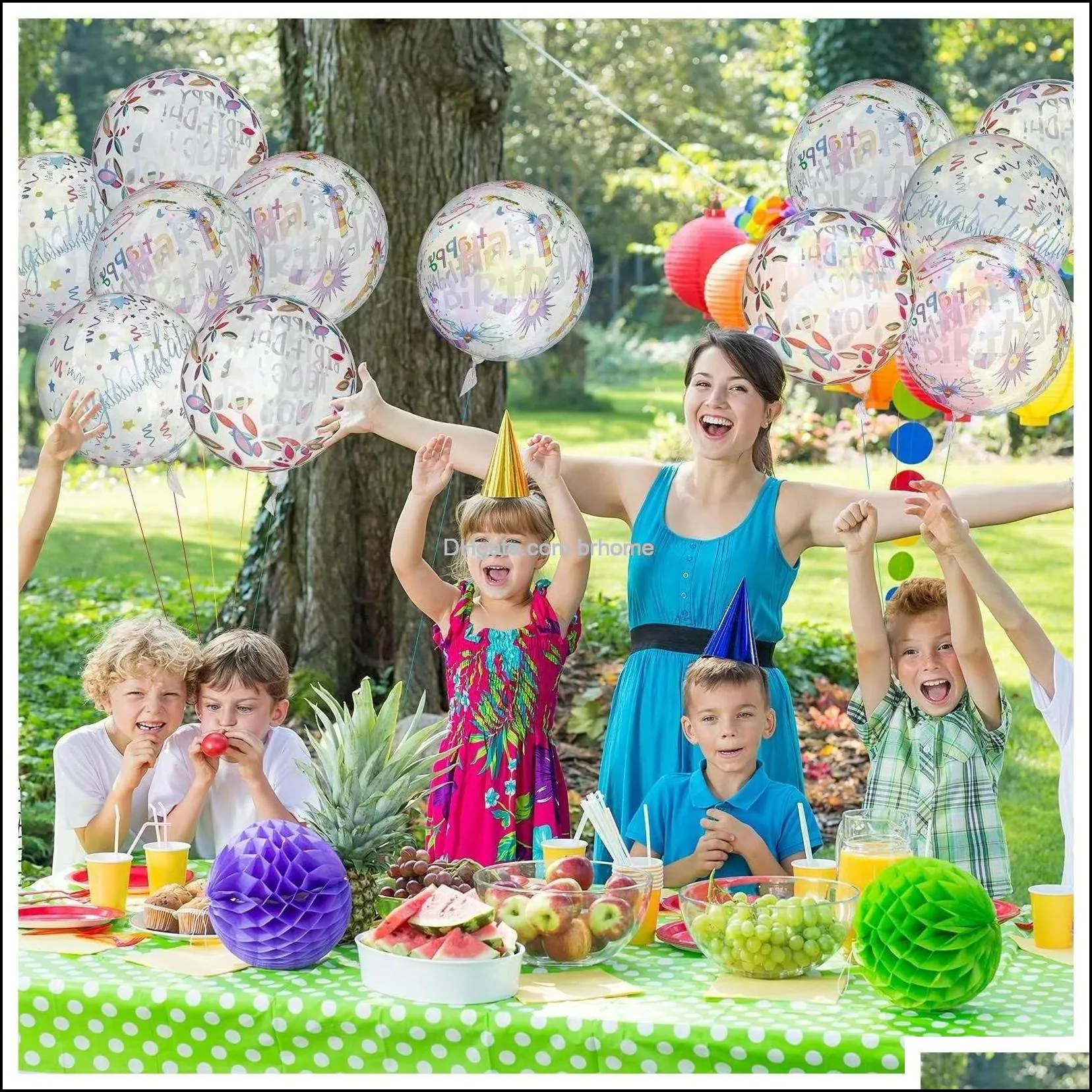 Party Decoration Happy Birthday Balloons Transparent Bobo Clear Round Colorf 4D For Wedding Baby Shower 20 Inches Drop Delivery Brhome