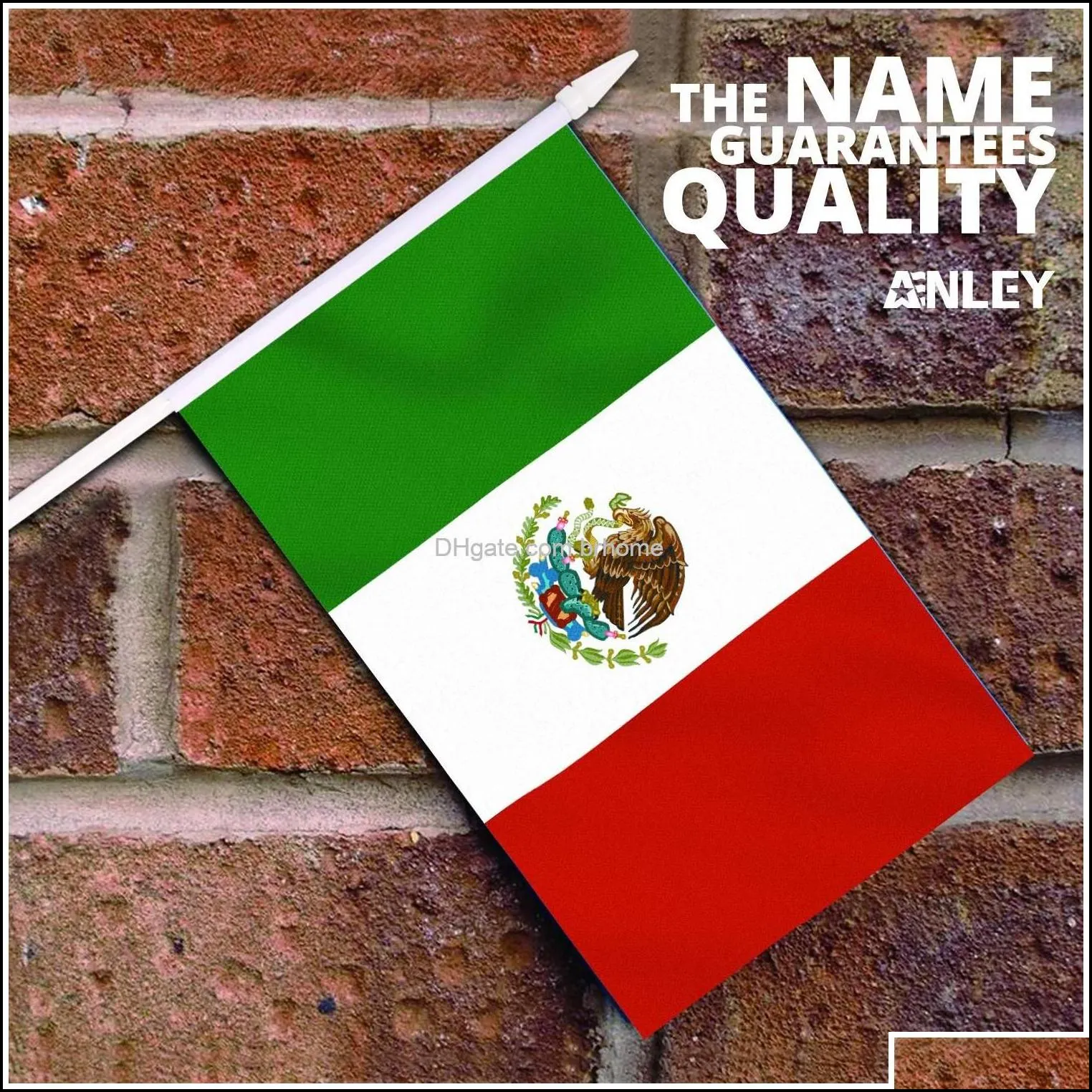 Banner Flags Mexico Mini Flag Hand Held Small Miniature Mexican On Stick Fade Resistant Vivid Colors 5X8 Inch With Solid Pole Brhome