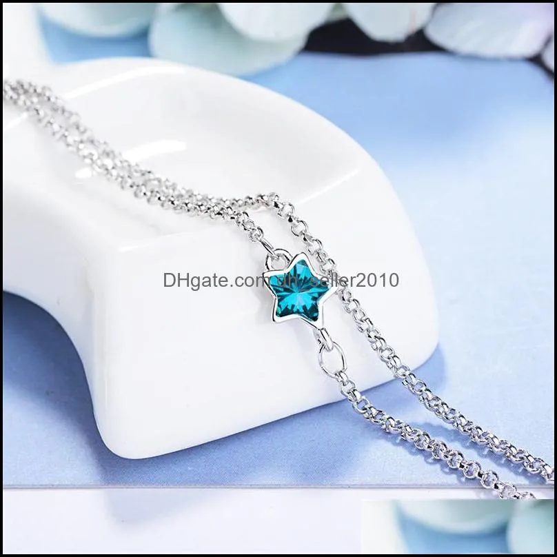 simple blue five-pointed star sweet crystal 925 sterling silver temperament female trendy resizable bracelets