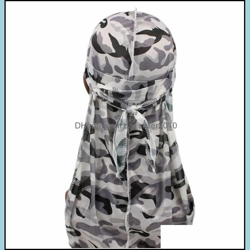 miltary camouflage silky durag cap colorful premium 360 waves long tail silky durags hiphop caps