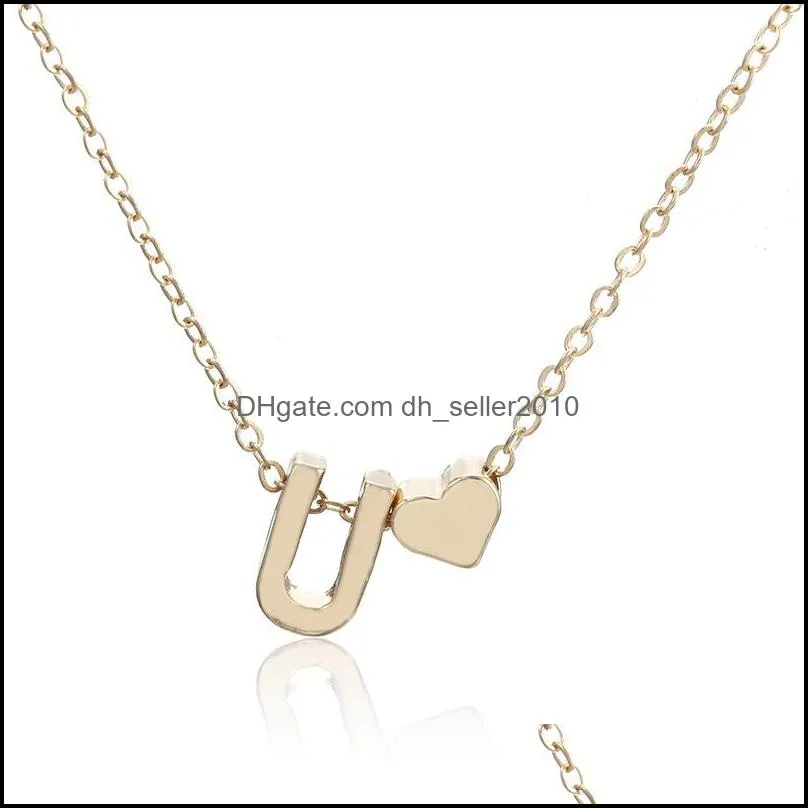 26 intial letter alphabet heart pendant necklace for women gold color a-z alphabet necklace chain fashion jewelry gift 879 r2