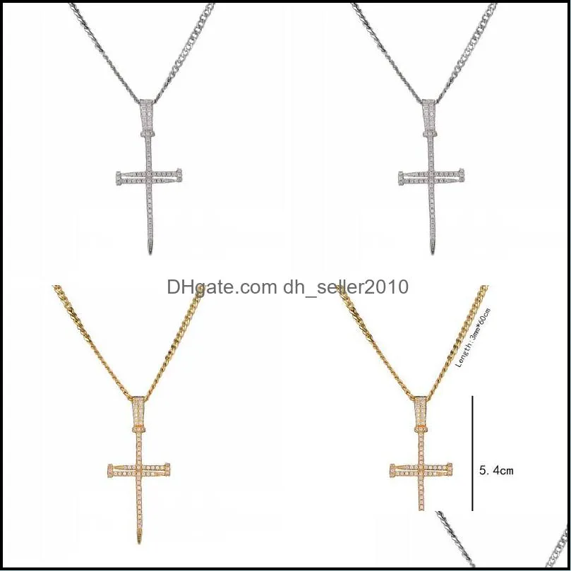 micro pave iced out cubic zircon nail cross pendant necklace jewelry with cuban chain or rope chain 293 n2