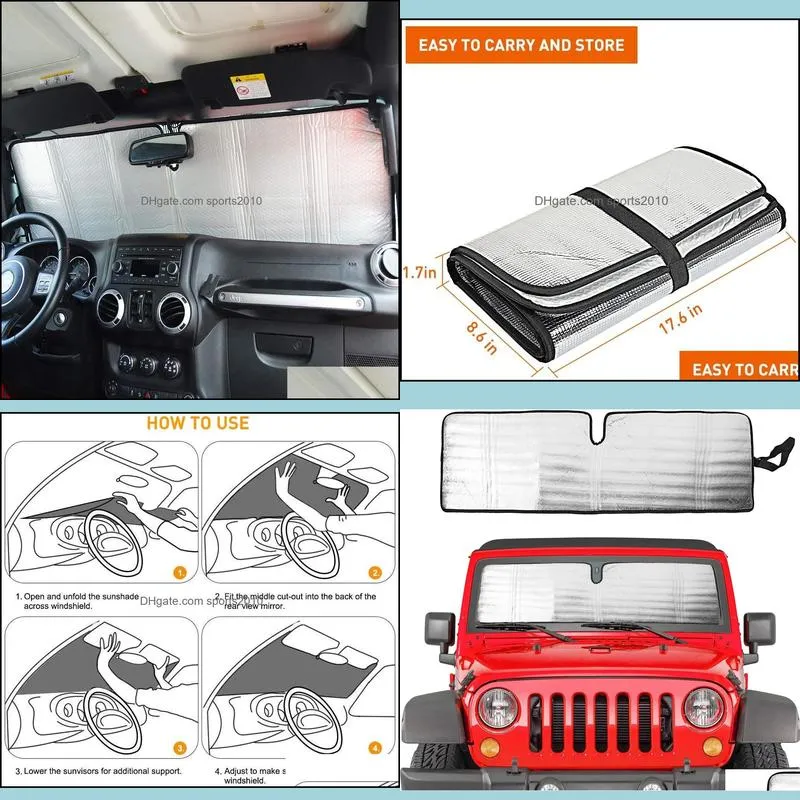 Windshield Sun Shade for 1997-2018 Jeep Wrangler TJ JK JKU Sunshades Heat Shield Aluminum Foil Triple Laminate Structure