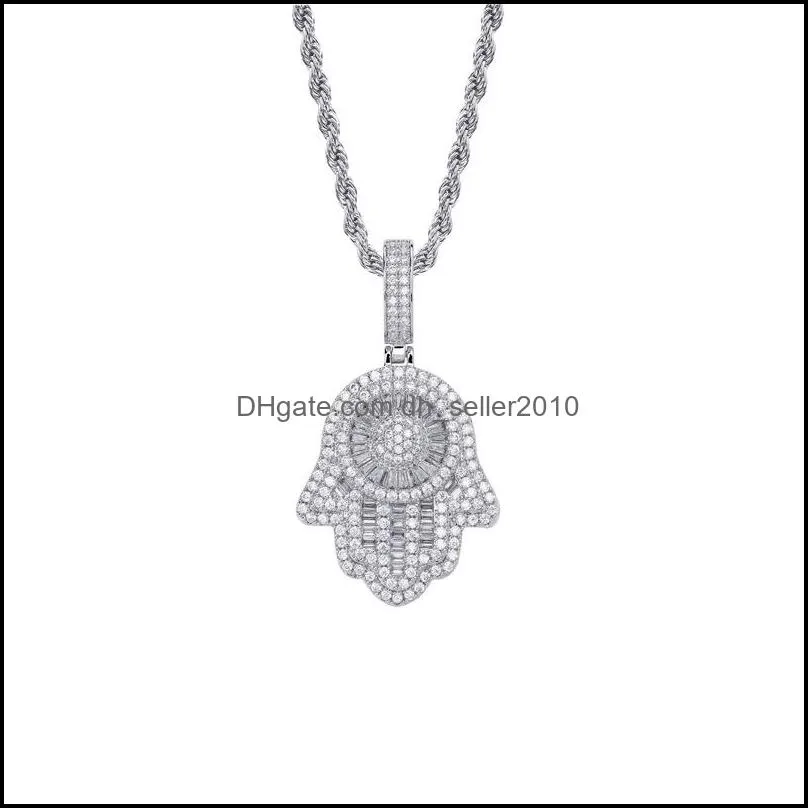 iced out hand of fatima hamsa pendant necklace cz copper cubic zircon bling bling for men women gifts