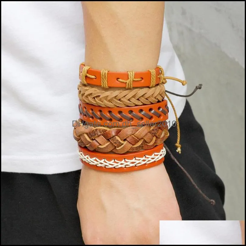 leather bracelet multilayer braid wrap bracelets punk casual bracelet 3041 q2