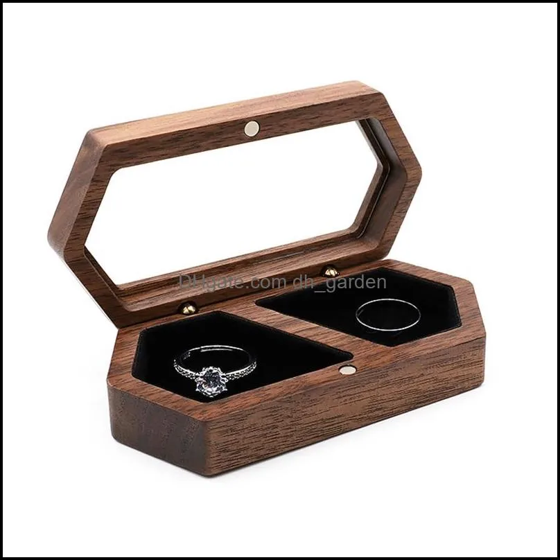 Jewelry Pouches Presentation Box Travel Case Walnut Wood Engagement Ring Earring Stud Holder For Ceremony Wedding Proposal
