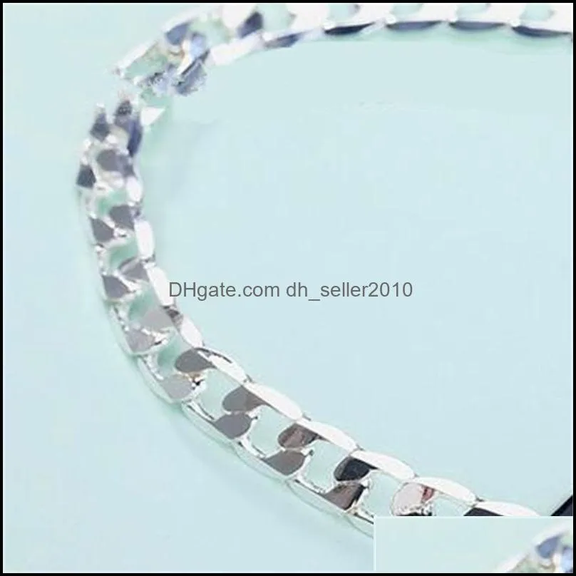 925 silver bracelets 8mm 10mm flat link chain women men wedding fashion jewelry 1452 q2