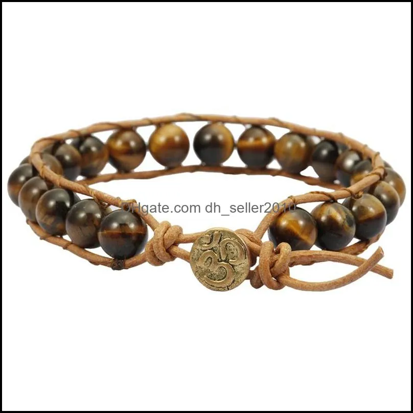 men tiger eye bead bracelets adjustable natural stone beads matte onyx bead braided bracelet bangles yoga leather wrap wrist bangle 3006