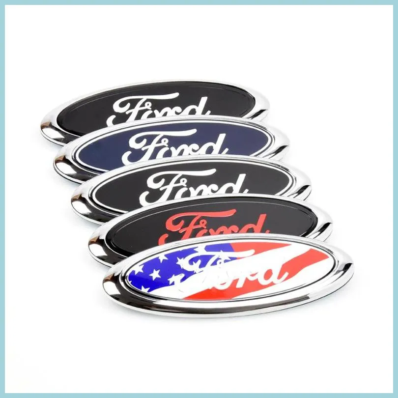 Front Bonnet Badge Car Original Metal Logo Emblem Auto Rear Trunk Boot Mark Sticker For Ford Focus Old Mondeo 15*6cm