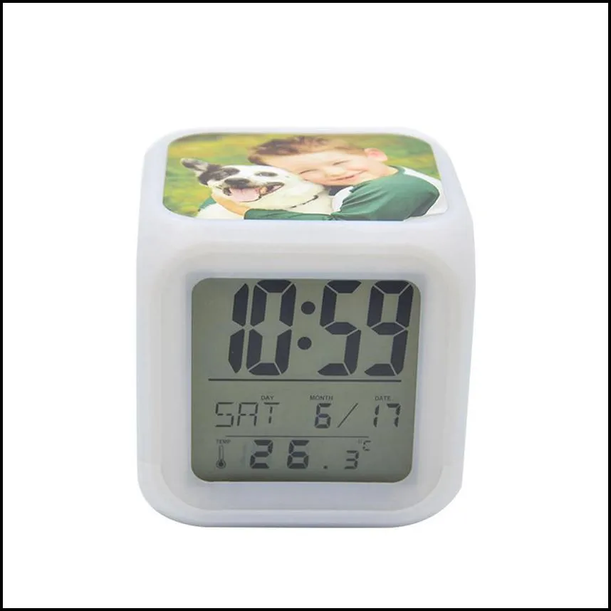 Blank Sublimation Alarm Clock LED Square Bedroom Glow Electronics LED Table Clocks Square Bedroom Colorful Heat transfer Clock GGA3843
