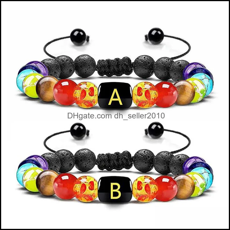 8mm lava rocks beaded strands bracelets 26 letter beads chakra bracelet for women healing stones essential oil diffuser yoga bangles 992