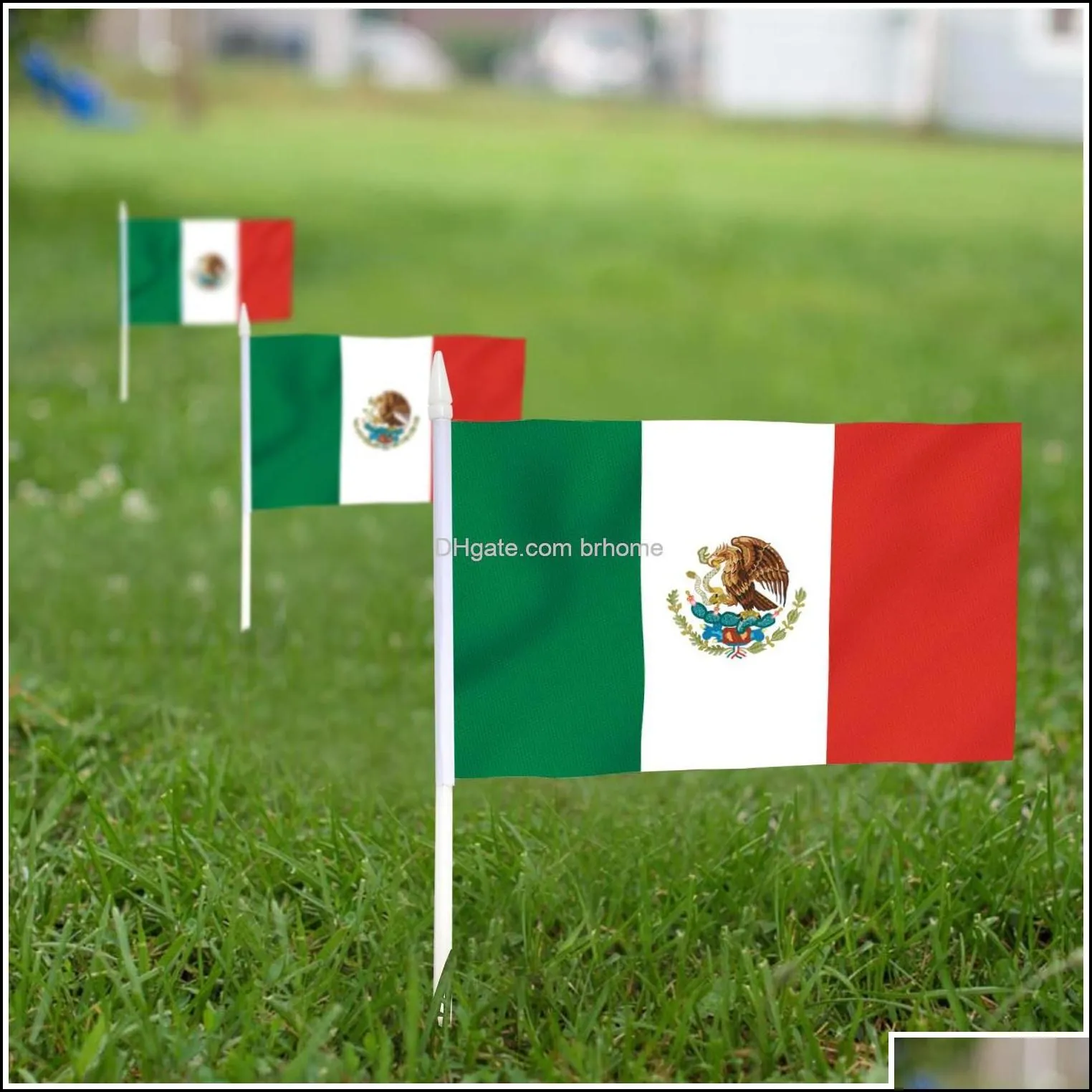 Banner Flags Mexico Mini Flag Hand Held Small Miniature Mexican On Stick Fade Resistant Vivid Colors 5X8 Inch With Solid Pole Brhome