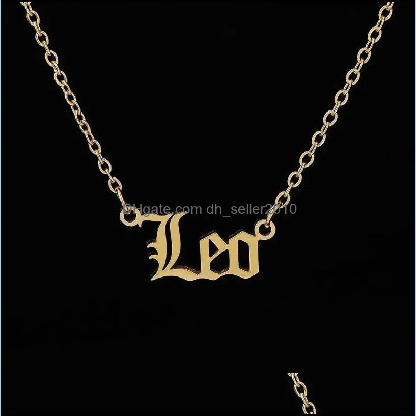 personalized gold letter zodiac necklace constellation necklaces custom stainless steel old english necklace birthday jewelry gifts 414