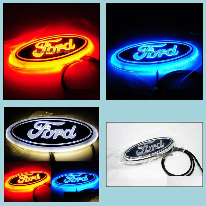 led 4d car logo light 14.5cm*5.6cm car logo auto sticker badge light blue /red/white light for ford focus mondeo