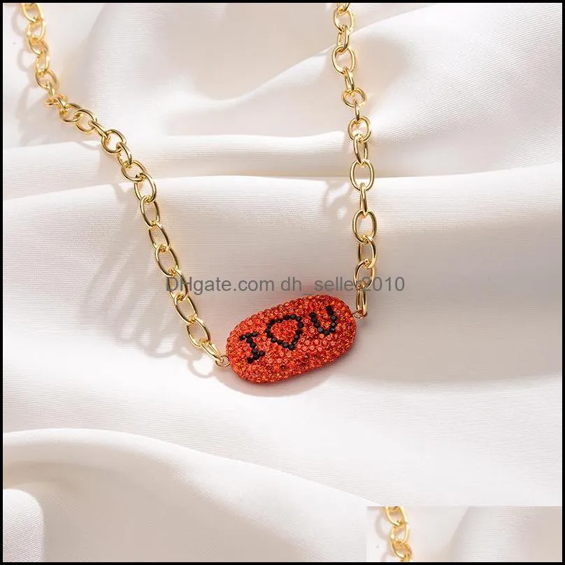 i love u rhinestone paved letter necklaces word link chain soft clay pendants chokers necklace for women anniversary jewelry gifts 2974