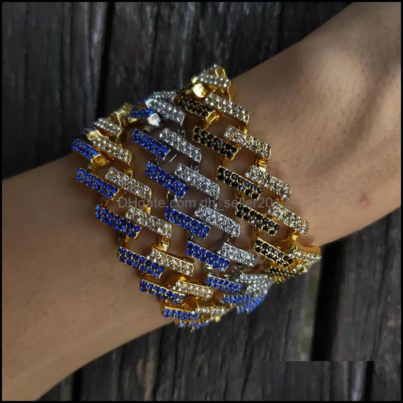 mens hip hop gold bracelets chain black blue diamond bracelets jewelry fashion iced out  cuban link bracelet 8inch 38 r2