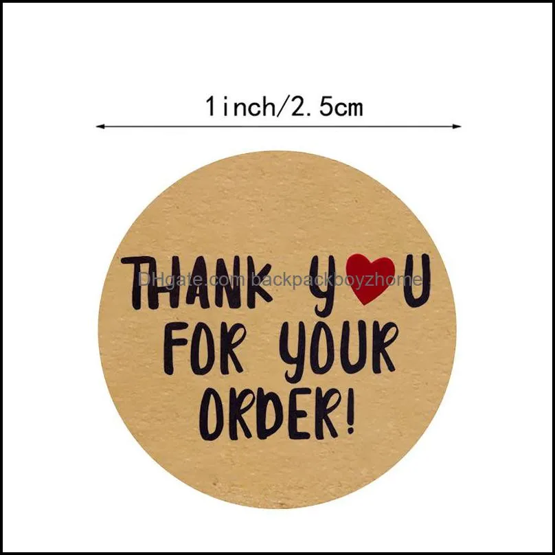 500pcs Kraft Paper thank you for your order 1inch sticker Heart Thanks for Shopping Small Shop Local gift Packaging sticker stationery