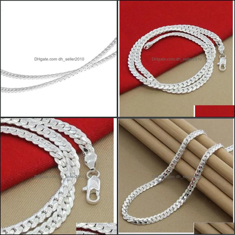 5mm side chain silver necklace fashion luxury jewerly 18k yellow gold cuban chain for women and men 20inch) 709 q2