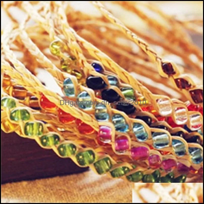 charm bracelets fashion braided rainbrow 12 beads raphia bracelets jewelry friendship love lucky grass crystal women bracelets