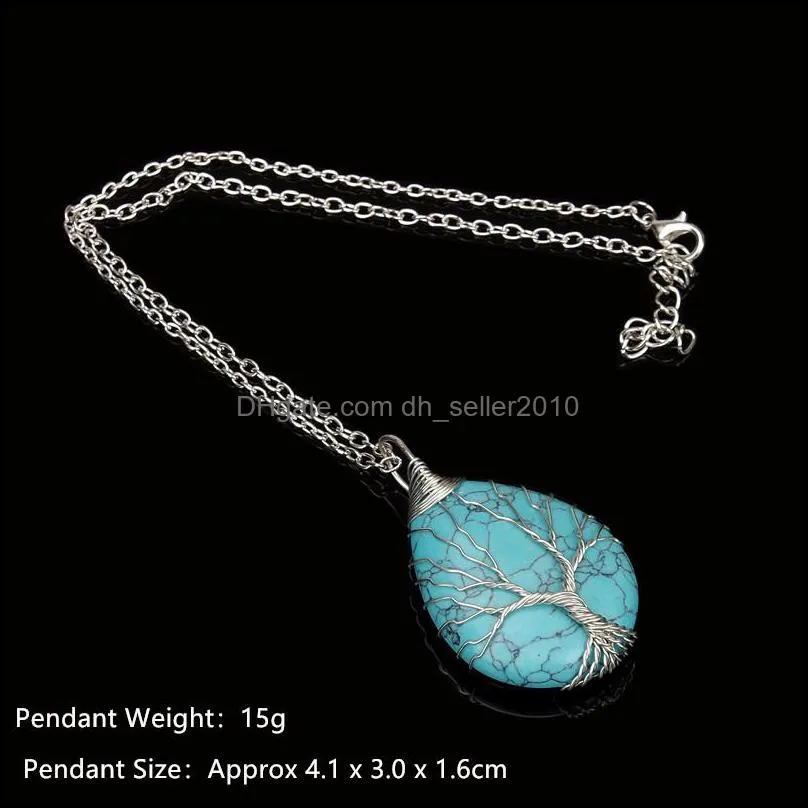 natural quartz opal stone pendants handmade rose gold color handmade tree of life wrapped drop shaped crystal pendant necklace 1871 q2