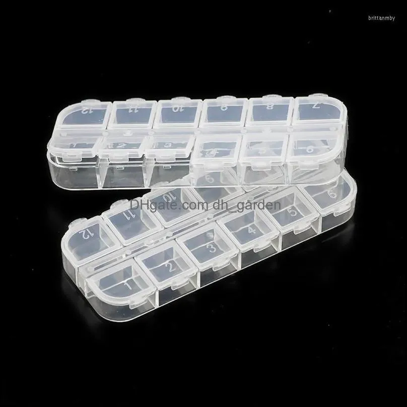 Jewelry Pouches 13x5cm Plastic Rectangle 12 Grid Compartment Storage Box Earring Ring Beads Case Container Display DIY Accessories