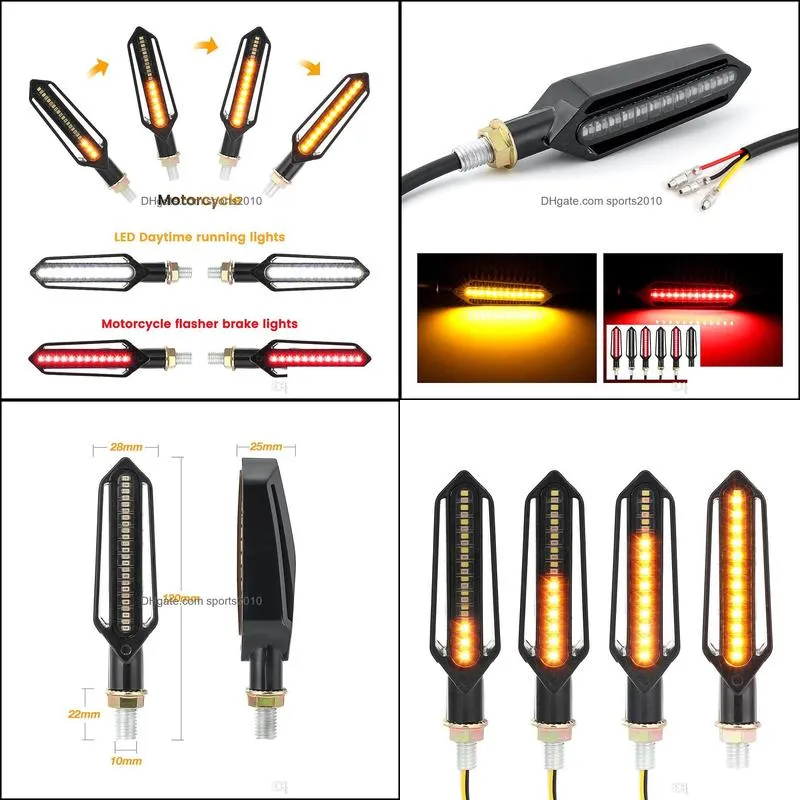 4 pcs led motorcycle turn signal lights flowing water indicator lighting drl indicators blinkers flickerred brake lamp