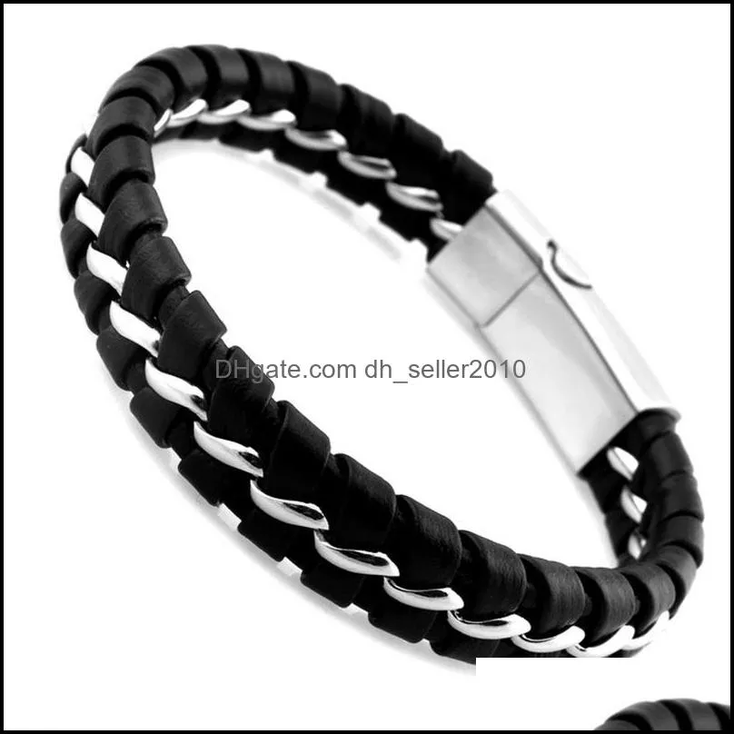unique designer 316l stainless steel bracelets & bangles mens gift black leather knitted magnetic clasp bracelet men jewelry 1087 q2