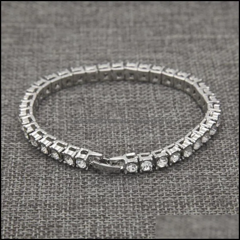 iced out 1 row rhinestones bracelet men`s hip hop style clear simulated diamond 8