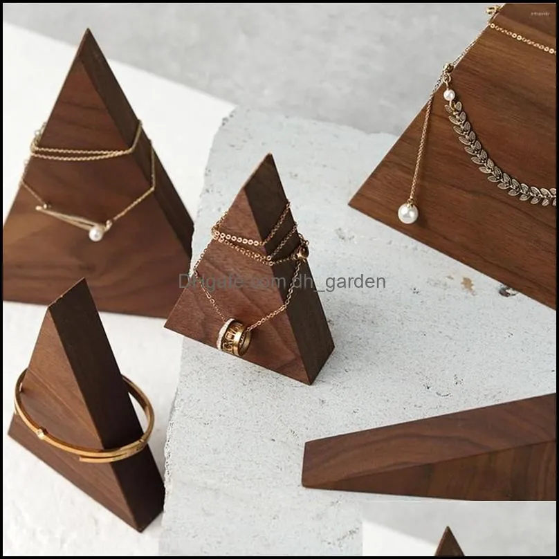 Jewelry Pouches Rectro Brown Triangle High-end Black Walnut Solid Wood Display Stand Storage Po Props Necklace&Bracelet Organizer 1Pc