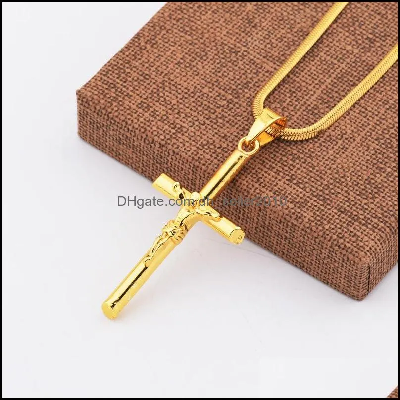 mens gold silver cross necklace hip hop jewelry charm fashion 18k gold jesus pendant necklaces stainless steel chain trendy for men 601