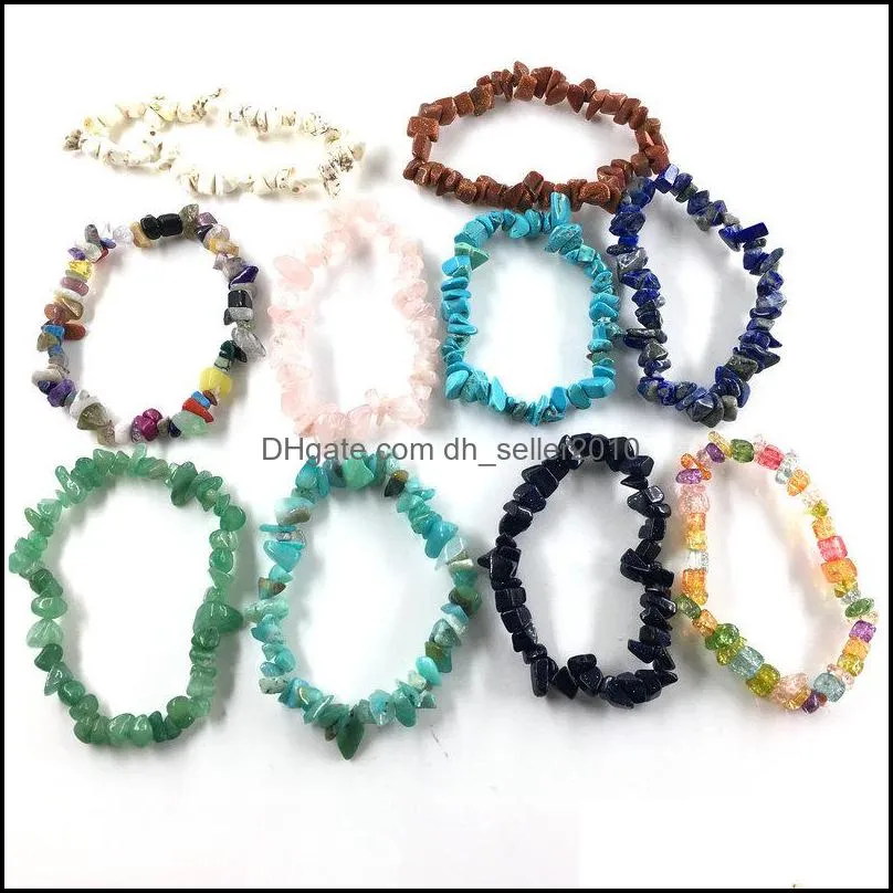 beaded strands multicolor broken natural stone beads bracelets for women healing crystal quartz stone elasticity wristband mens fashion jewelry gift 97