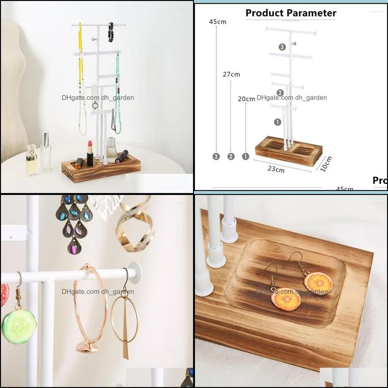 Jewelry Pouches Organizer Display Stand Necklaces Rack Earrings Holder White Multifunctional With Wood Tray For Bracelets Watches