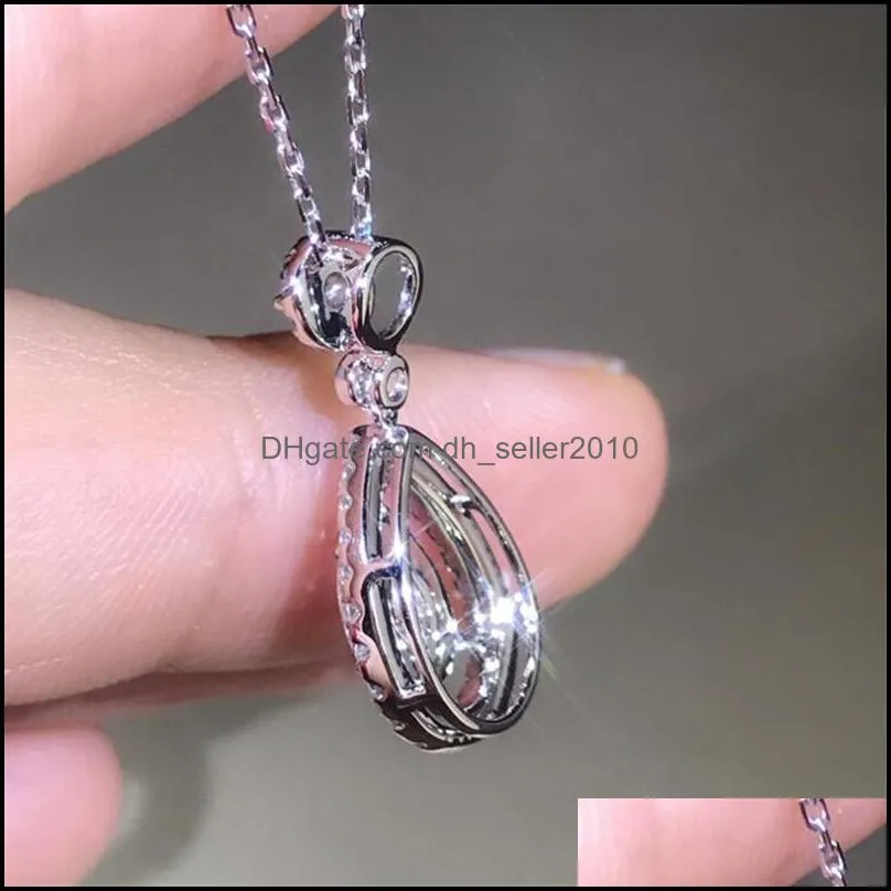 victoria sparkling luxury jewelry 925 sterling silver&rose gold fill drop water white topaz pear diamond women pendant chain necklace704