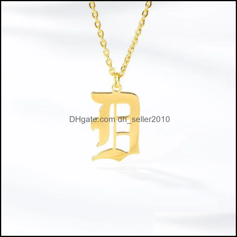 26 initial letter necklaces for women necklace gold chain stainless steel pendant necklaces old english font chains jewelry 157 j2