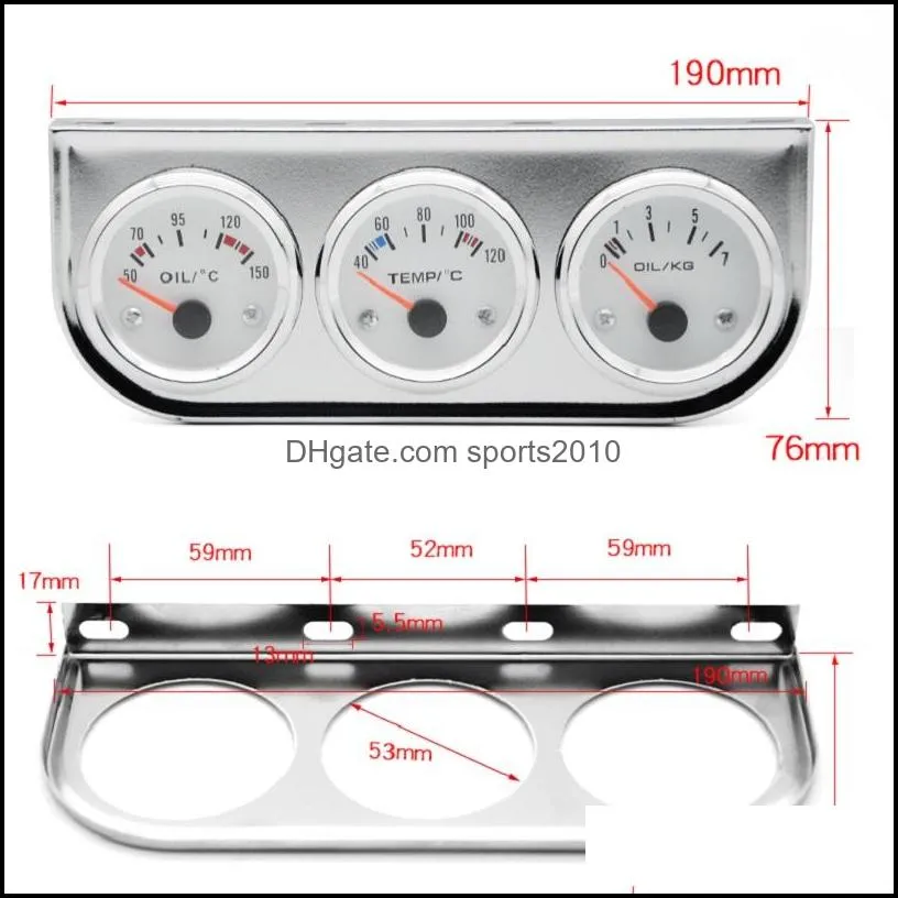 3 in 1 kit gauges 52mm water temp oil pressure oil temp gauges chrome housing white face with sensor
