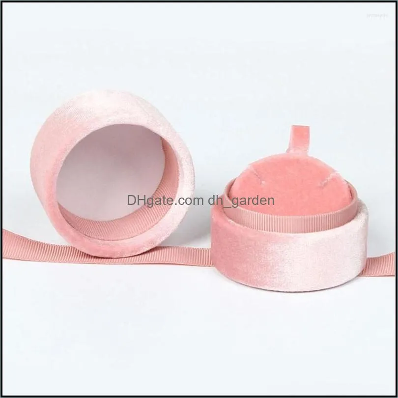 Jewelry Pouches Pink Velvet Round Bowknot Box For Wedding Engagement Ring Earrings Necklace Bracelet Packaging Display 1Pcs