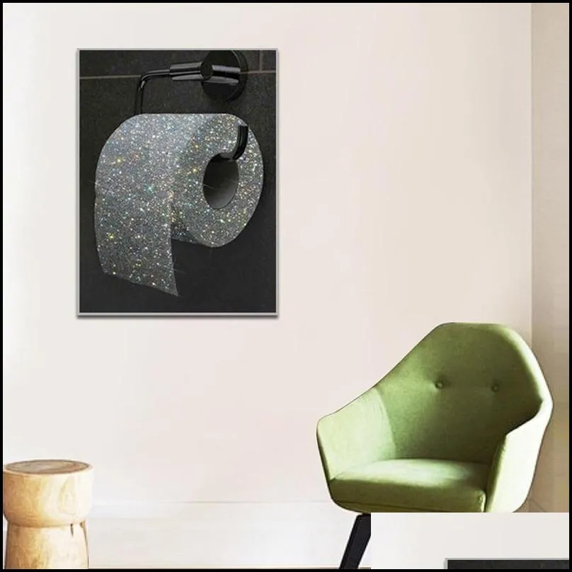 Paintings Funny Shiny Toilet Paper Canvas Painting Wall Art Abstract Black Picture Poster Print Wallpaper Living Room Decoration