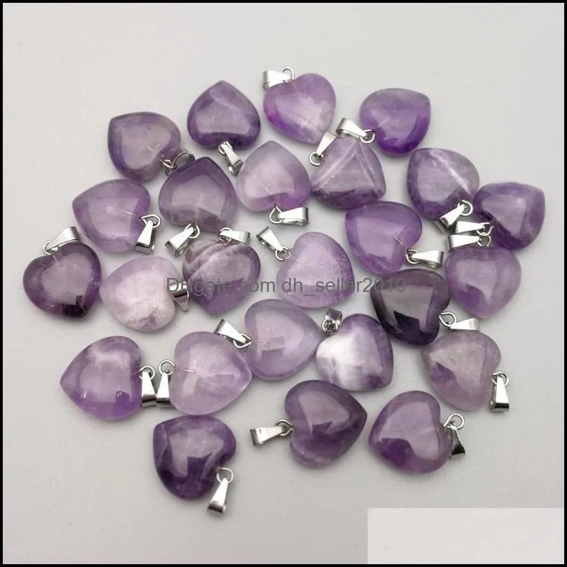 amethysts natural stone heart pendant necklace for jewelry making 15mm charm fashion accessories 36pcs