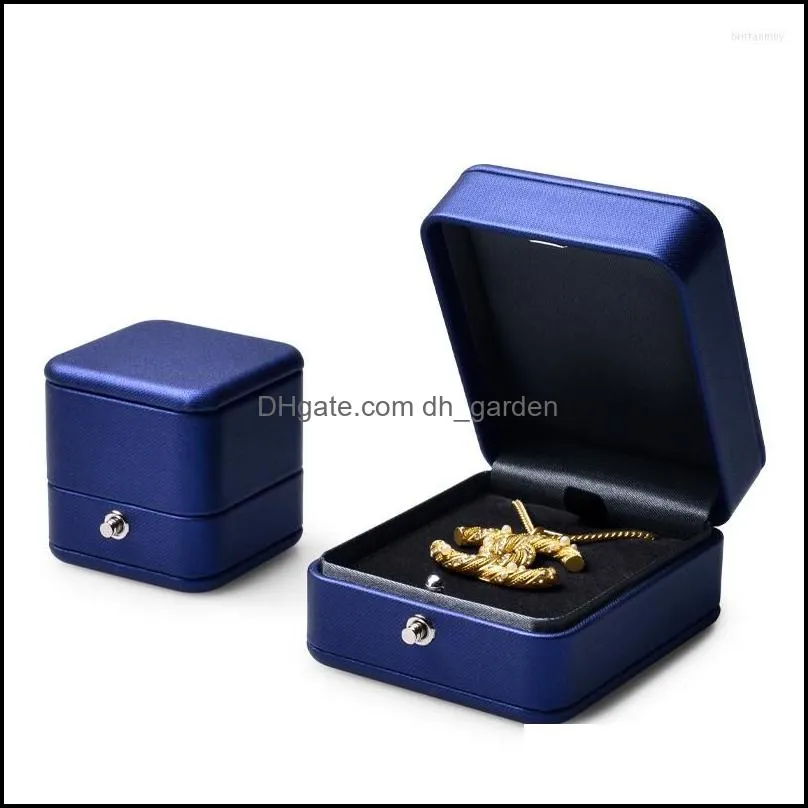 jewelry pouches oirlv treasure blue ring box pendant outside high-grade pu leather inside dark gray plush can be customized logo